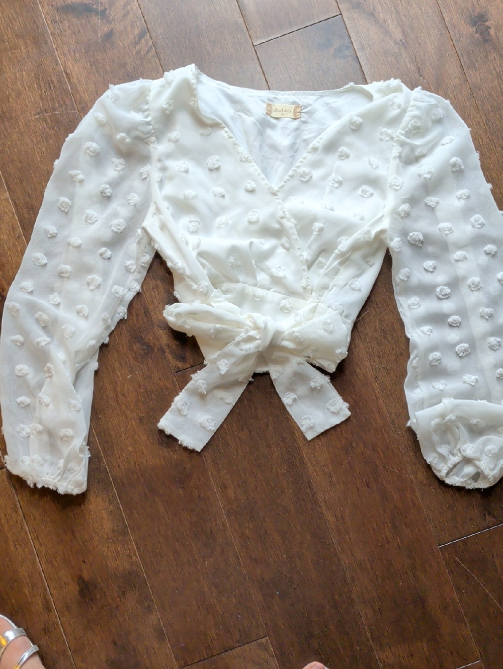 Altar'd State White Swiss Dot‎ Tie-Waist Wrap Blouse